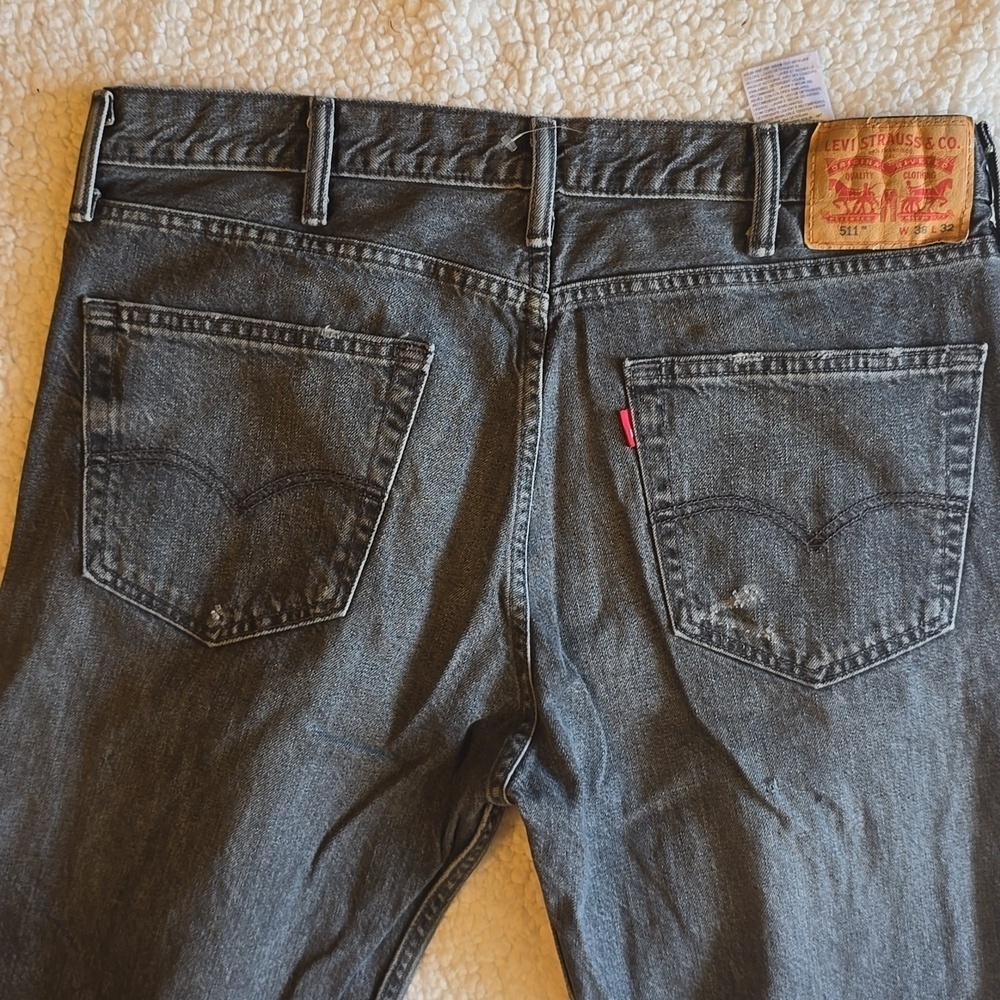 Levi's 511 Distressed Charcoal Black Slim Fit Men Jeans Size 38 - Picture 12 of 16